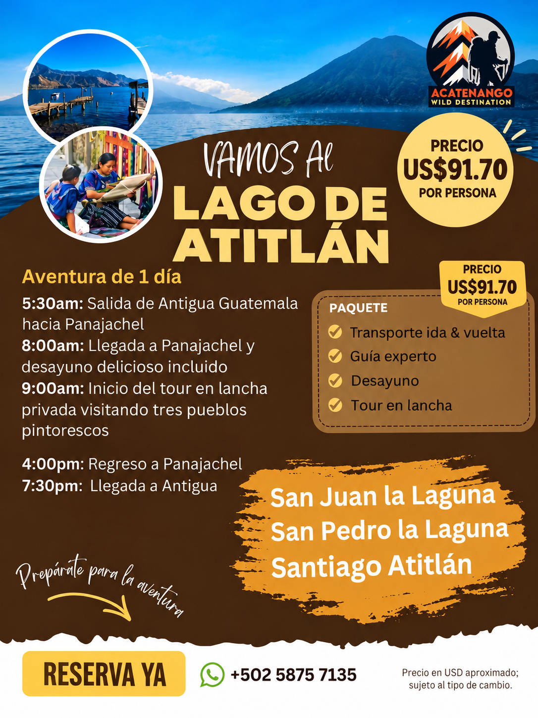 Información del tour Lago Atitlán en un día de Acatenango Wild Destination
